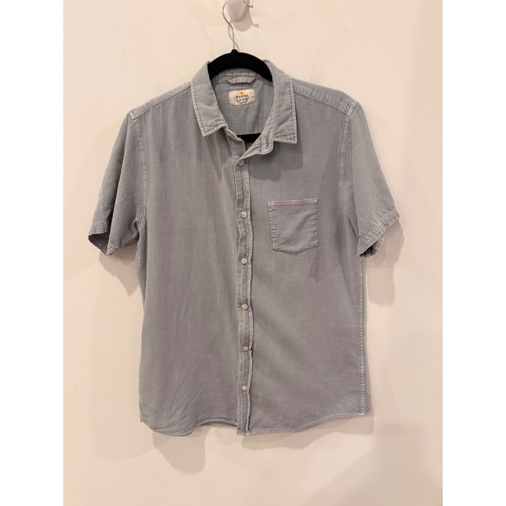 Marine Layer Mens Gray Short Sleeve Cotton Button Down Shirt Size Medium
